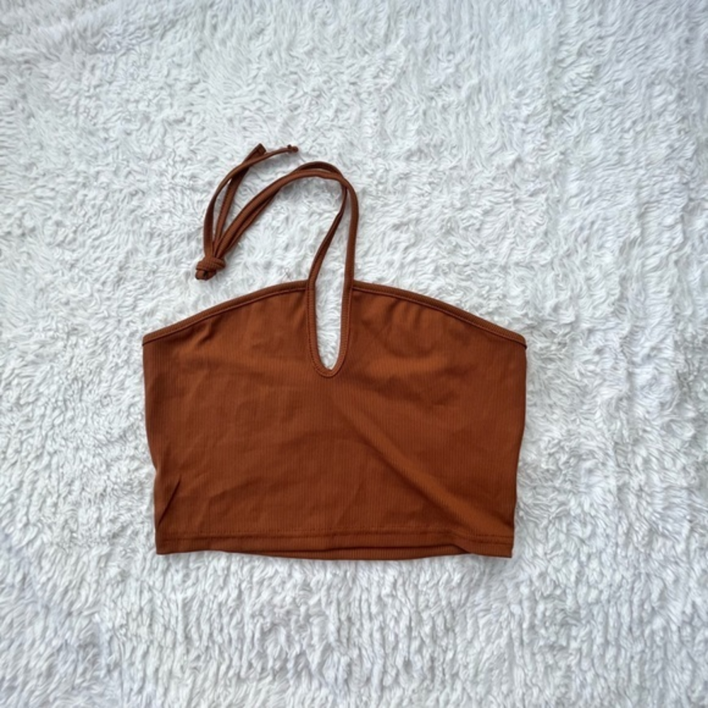 Women’s NEW Orange Clay Ribbed Halter Neck‎ Crop Top